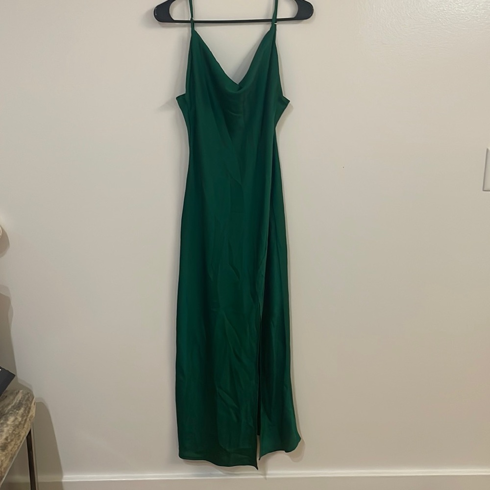 Green cowl neck slip dress